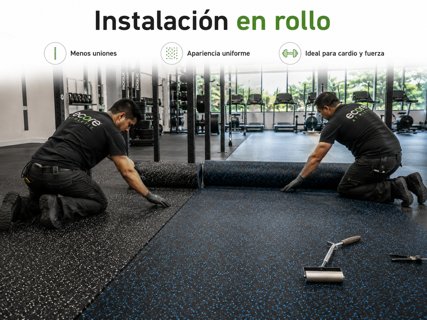 Instalación de piso Ecore Basic Fit en rollo para gimnasio